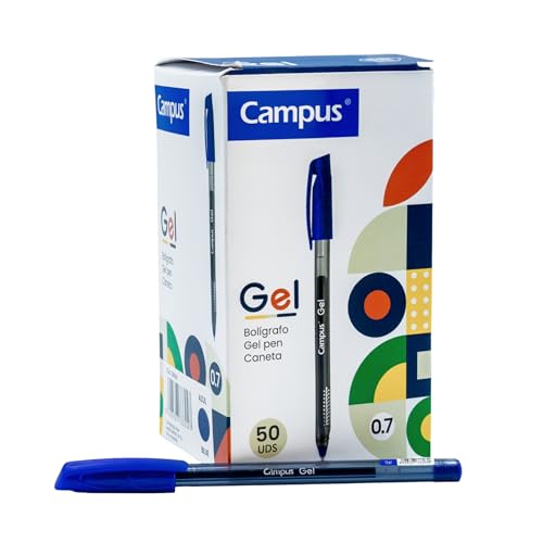 Campus – Pack de 50 Bolígrafos de Gel, Bolígrafos Gel con Trazo de 0,7 mm, Tinta de Gel, Bolígrafo con Capucha para Oficina y Material...