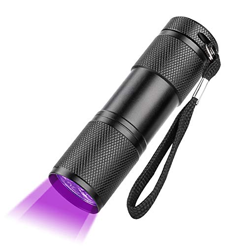 Qisebin UV Flashlight Black Light Flashlight, 9 LED 395 nm Ultraviolet Blacklight Flashlight Detector for Dog Urine, Pet Stains (XW-LUV-A1)