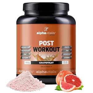 POST WORKOUT Shake – 1500g Grapefruit – mit Maltodextrin – Whey Protein Pulver – EAA (essentielle Aminosäuren), Creatin Monohydrat, L-Glutamin, Magnesium uvm. – Sportgetränk – Made by alphavitalis