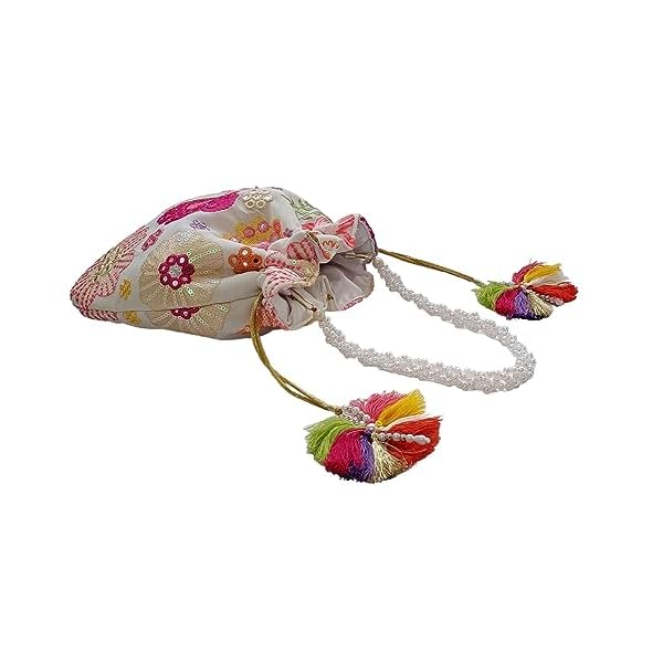 DUCHESS Women's Embroidered Polti Bag with Pearl Handle and Tassel - Bridal Ethnic Traditional Casual Purse/Clutch/Handbag, 21 L X 2 W X 23 H Cm - Image 4