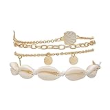 Rrdaily 4 Pcs Natural White Shell Anklet Set for Women,Handmade Adjustable Conch Anklet Set Beach Jewelry Gift (Style#A)