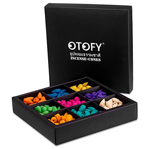 Otofy 360 Pcs Backflow Incense Cones 9 Mixed Natural Scents 100% Natural Scents Waterfall Incense Rose Tulip Jasmine Lavender Rose For Backflow Incense Holder -Fits All Backflow Incense Burners #TOP6