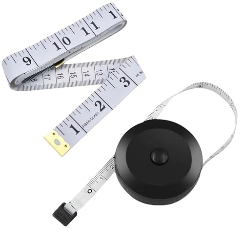 2 Pack 60-Inch Soft Tape Measure, Retractable Flexible Measuring Tape for Body Measurements, Sewing, Fabric, Tailor & Craft, Double Scales Rulers and Imperial Units