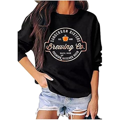 Halloween Graphic Sweatshirt Sanderson Sisters Brewing Co Pullover Tops for Women Fall Crewneck Sweatshirt T Shirt Tunic, Black, XL Cover
