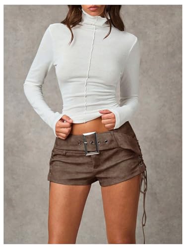 Image of Floerns Women's Faux Leather Lace Up Side Low Rise Waist Mini Shorts
