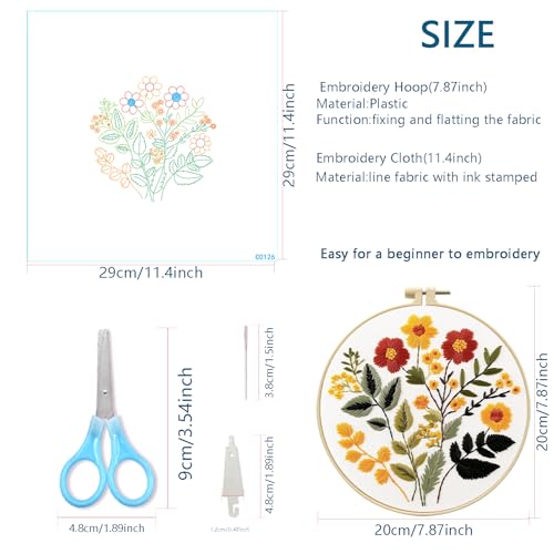 Image of Zhenqing Floral Embroidery Kit for Beginners, Wildflower Hand Embroidery Starter Kit with Pattern, Cotton Fabric, Embroidery Hoop, Threads, Needles and Tools, Flower Needlework Craft Decor (C0126)