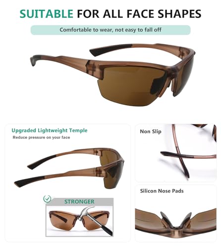 Image of Eyekepper Bifocal Sunglasses for Women Men, Rectangular Frame | Outdoor Sports Bifocal Reading Sunglass, with Readers Built in, Mens Tinted Sun Reader Bifocals, Ladies Cheater,Wrap Half Rim