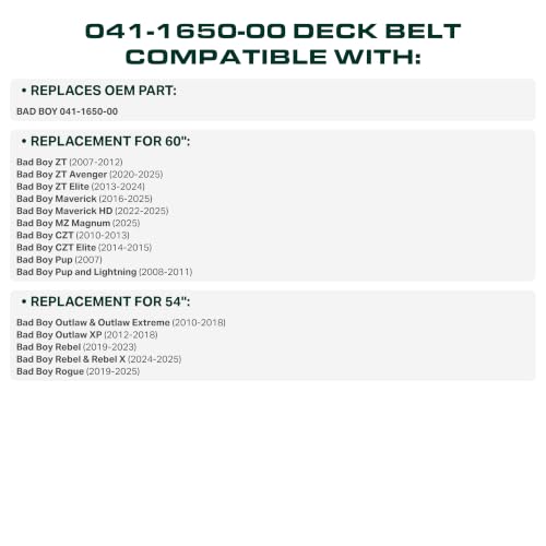 Image of UDC Parts 041-1650-00 Deck Belt /Aramid Cord 5 /8 inch x 168 inch / Replacement for Bad Boy ZT Elite 60 Inch, Bad Boy Maverick 60 Inch, Maverick HD, ZT Avenger, Outlaw 54 inch Zero-Turn Mowers B165 041165000