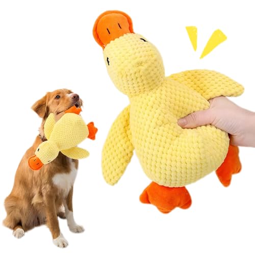 TRAVEYO 犬用ぬいぐるみ アヒル型 45cm 音が鳴る 大型犬対応 柔らかい素材 引っ張り遊び