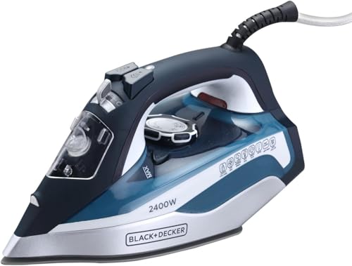 BLACK+DECKER Steam Iron 2400W Power 380ml Water Tank Ceramic-Coated Soleplate Anti-Drip Anti-Calc Auto Shutoff Vertical Self-Clean Steam Burst 35g/min Continuous Blue - X2150-B5