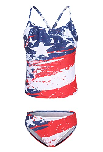 HowJoJo Girls American Flag Tankini Swimsuits Two Piece Ruffle Bathing Suit Size 8/7-8
