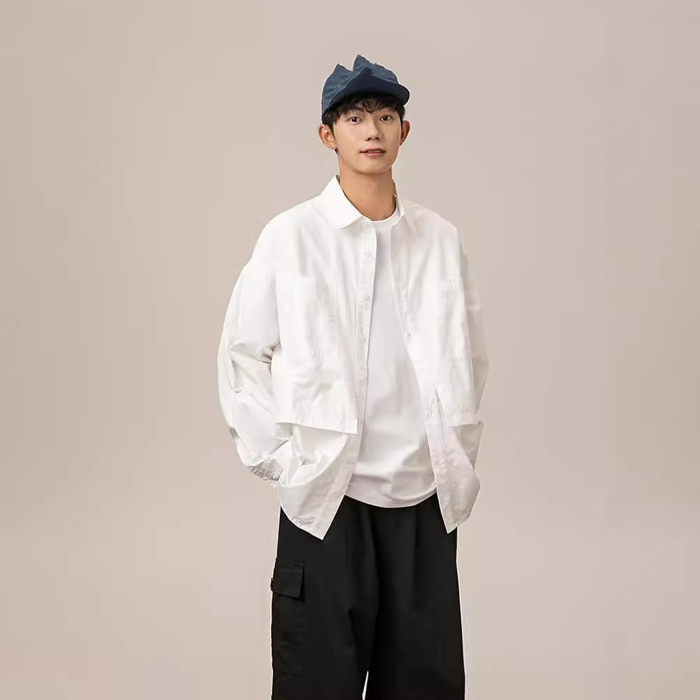Men's Vintage Work Shirt, Loose Fit Utility Top Casual Oversized Top, Spring for Daily Commute