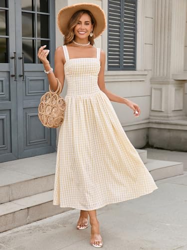 XinFSh Women's Summer Corset Midi Dress Flowy Square Neck Sleeveless Lace Wedding Guest Dresses with Pockets3