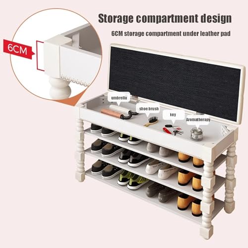 Banc de rangement à chaussures en bois 3 niveaux à forte capacité, étagère assise cuir PU - 5