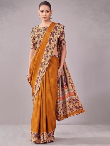 Image of Satrani Women's Crepe Printed Saree with Unstitched Blouse Piece