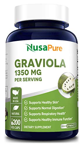 Graviola 1350mg 200 Veggie Caps (Non-GMO, Gluten Free) Soursop Supplement - Healthy Skin