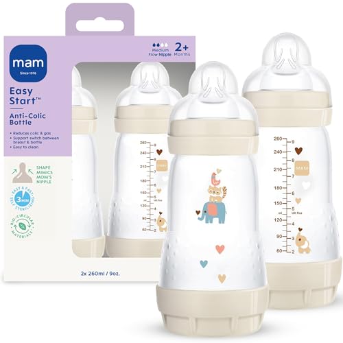 Product Image of the MAM 9oz Easy Start Anti-Colic Wide Neck Vented Baby Bottle, Medium Flow...