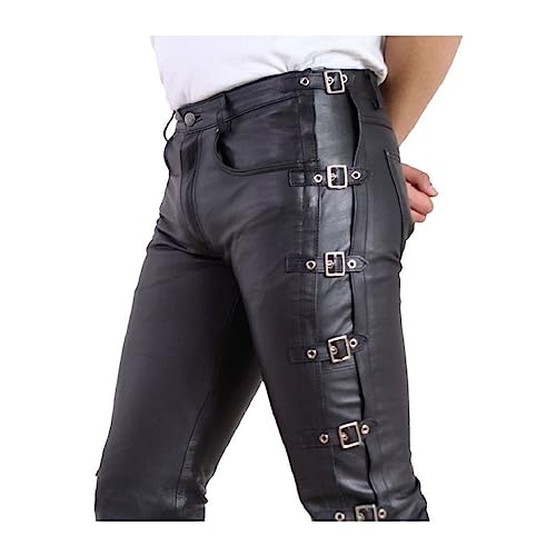Men's Red Leather Pants Side Laced Up Bikers Jeans Pants | Mens Leather Pants2