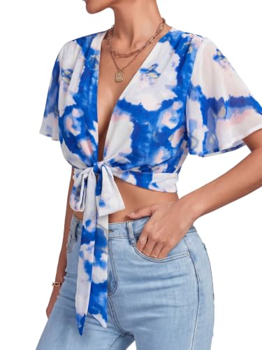 Image of LYANER Women's Tie Front Sexy Crop Tops