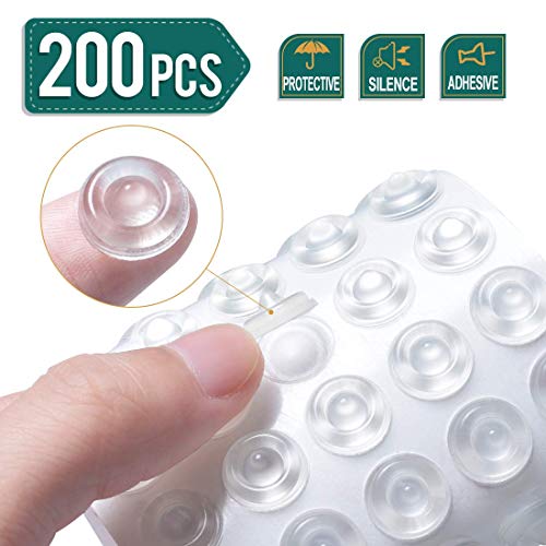 Cabinet Door Bumpers Pack of 200 Self Adhesive Bumpers Pads, Sound Dampening Circular Dots Cupboard Bumpers Clear, Soft Rubber Bumpers Pads for Drawers, Table Tops, Laptop