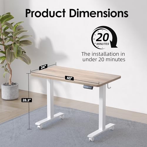 TIQLAB Height Adjustable Electric Standing Desk, 40 x 24 inch, Sit Stand Up Desk, Splice Board, Computer Home Office Desk, Maple Top
