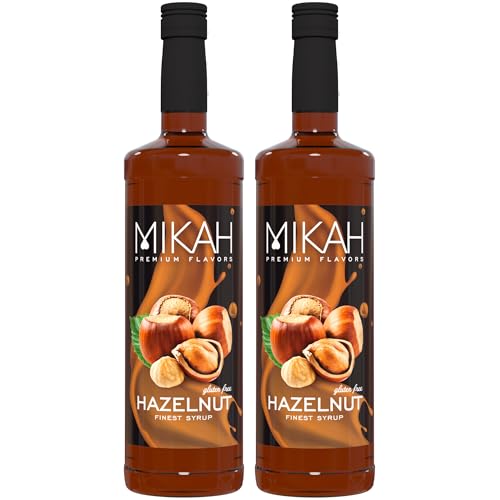 Mikah - Premium Flavors - Hazelnut (Nuece) x2 | Jarabe para bebidas y postres | Uso profesional | 2 botellas de 1 litro (2 x 1000 ml)
