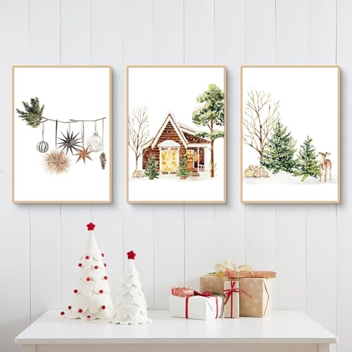 Herfair Bilder Wohnzimmer, Weihnachten Deko Poster 3er Set Häuser...