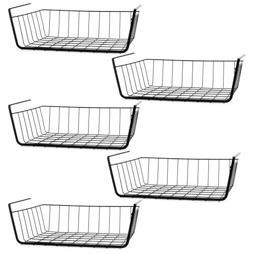FUNSUEI 5 cestas de almacenamiento debajo de estantes, 34 x 20,5 x 11,5 cm, cesta de alambre, cesta colgante negra, cesta colgante para cocina, oficina, armario, cuarto de baño