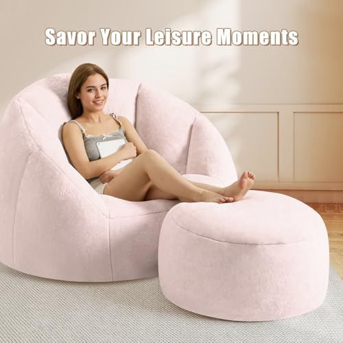 Gericco Round Stuffed Pouf Ottoman for Foot Rest, A Round Modern Foam Filled Poufs, Floor Chair for Living Room, Nursery, Dorm, A Soft Modern Foot Stool Perfect to Rest Your Feet (Pink, 29Inch) by Gericco - Image 3