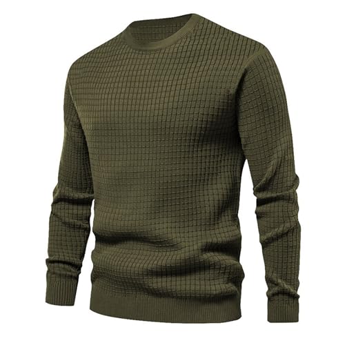 Mens Waffle Crewneck Pullover Sweater Long Sleeve Casual Knitted Sweaters Solid Color Thermal Fall Pullover Top3