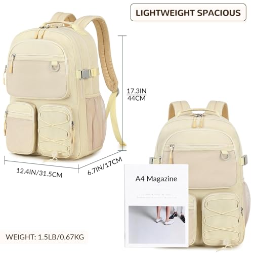 Image of Lohol Water Resistant Backpack with Mulitiple Pockets for School Travel Outdoor College, 15.6 inch Laptop Bookbag for Girls and Women (Beige)