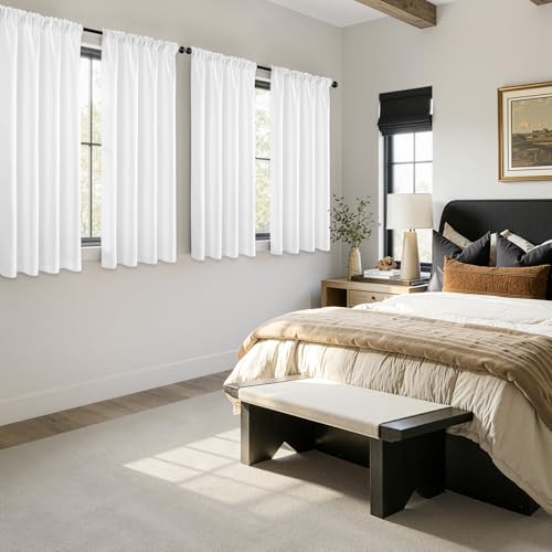 Image of MIULEE Pure White Blackout Curtains 63 Inch Length for Bedroom 4 Panels | Room Darkening, Light Blocking, Black Out Thermal Insulation, Privacy Window Drapes, Top and Bottom Rod Pocket