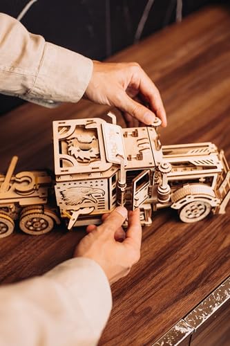 Wood Trick Big Rig Truck Car 3D Wooden Puzzles for Adults and Kids to Build - Rides up to 6ft - 14x6″ - Realistic Semi Truck - Wooden Models Engineering DIY Project Mechanical Wood 3D Puzzles Kits