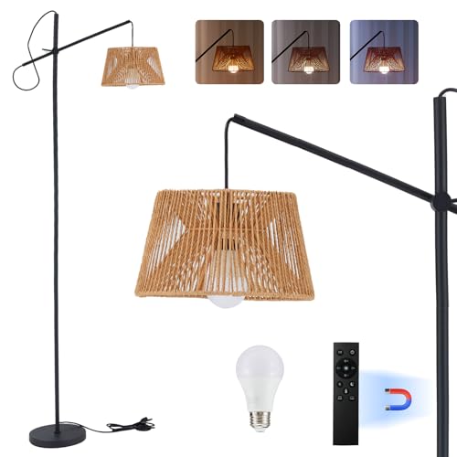 OGACFO Arc Floor Lamp with Remote, Dimmable Rattan Tall Lamp