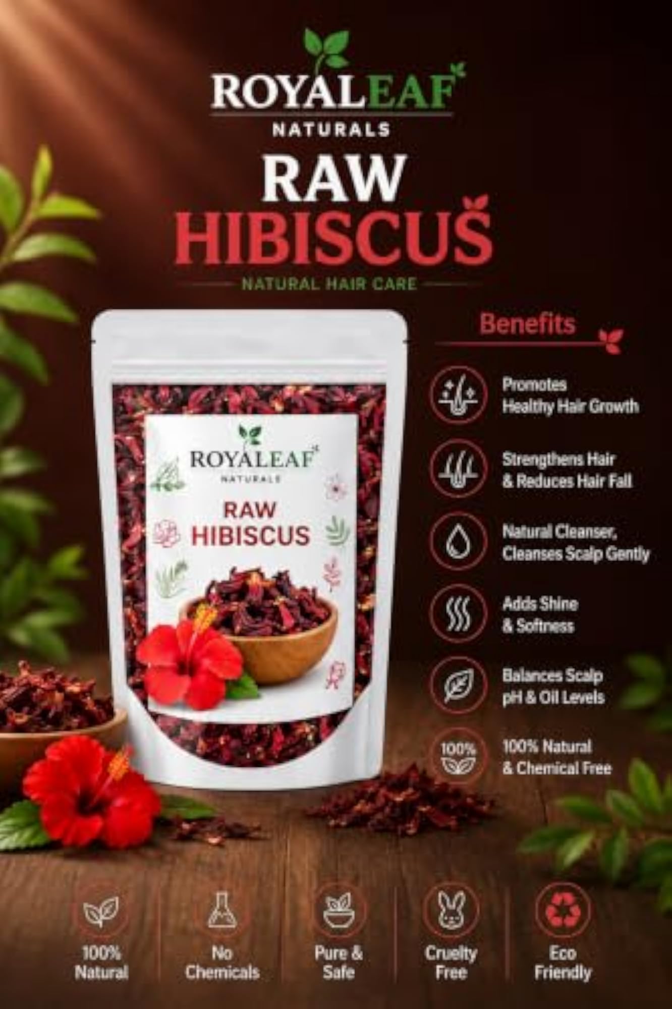 Dried Hibiscus Flower for Hair Care & Face Pack, 100g