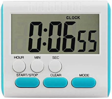 EVELTEK Digital Kitchen Alarm Timer/Clock,Large LCD Display,Loud Sounding Alarm,Countdown or CountUp for Cooking/School/Games (Blue Key)