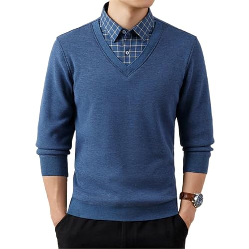 Pull tricoté faux deux pièces homme avec doublure polaire premium