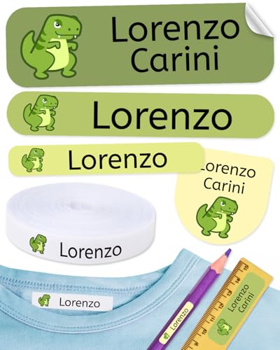 155 pegatinas personalizadas para marcar ropa y objetos. 100 Etiquetas de tela termoadhesiva para planchar en la ropa + 55 etiquetas adhesivas para objetos resistentes al agua. Nombre personalizado.