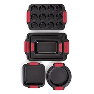 Hell’s Kitchen 8 Pc Nonstick Bakeware Set with Silicone Handles, Cookie Sheet, Muffin Pan, Loaf Pan, Cake Pan Set