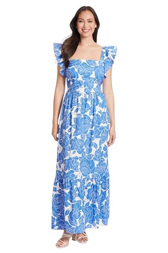 Image of London Times Women's Square Neck Maxi Dress for Women with Ruffle Detail | Summer Dresses for Women