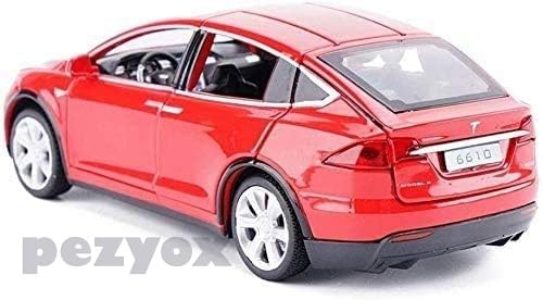 Image of 1:32 Scale Car Tesla Model X90 Alloy 1 /32 Diecast Model Car w /Sound & Light Pull Back Model Mini Vehicles Toys for Kids (Red)