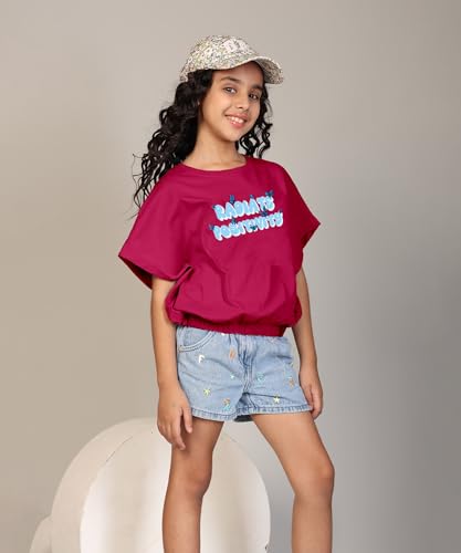 Image of KYDA KIDS 100% Cotton Crop top for Girls - Printed Half Sleeve Stylish Tshirt, Regular Fit Tops for Girls - (Pack of 3)