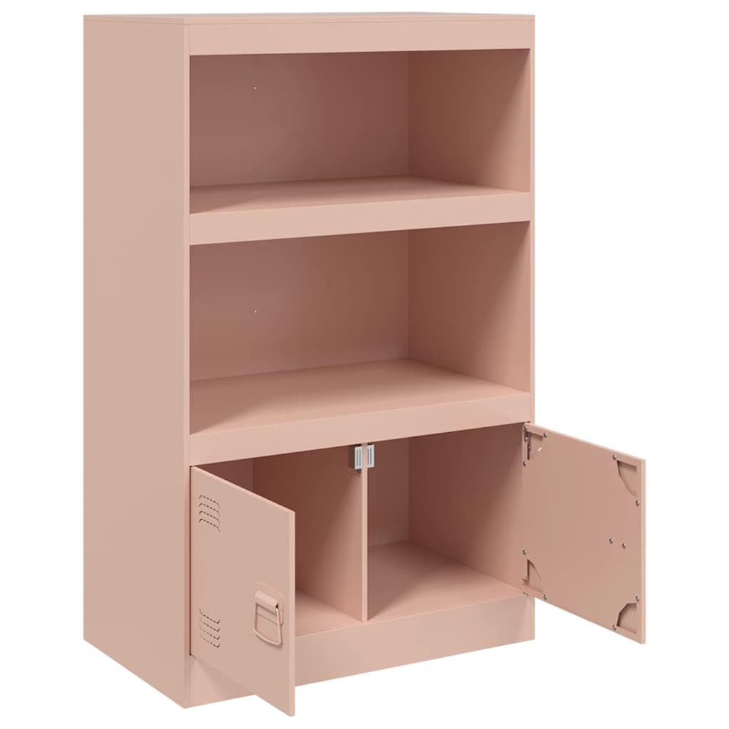 Buffet rose 67 x 39 x 107 cm, en acier laminé à froid, avec 2 étagères et portes, pour chambre à coucher, salon, meuble de rangement