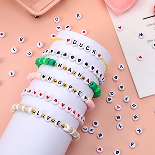 Letter Beads, DECYOOL 1900Pcs 4×7mm Wihte Black Acrylic Alphabet Beads with 1 Roll Elastic String for Bracelet Necklace by DECYOOL - Image 2