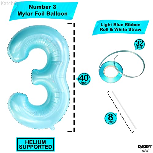 Image of KatchOn Light Blue Number 3 Balloon 40 Inch