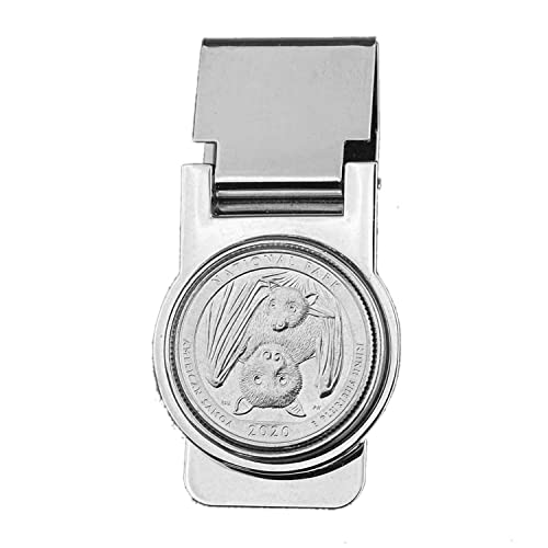 US 2020 the National Park of American Samoa Quarter BU Uncirculated Coin Hinged Silver Money Clip - Samoan Fruit Bat Mother Hanging in a Tree with Her Pup