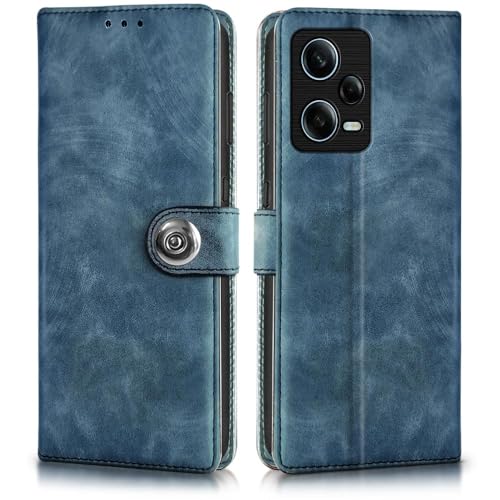 Image of WOW IMAGINE Shock Proof Flip Cover Back Case for Redmi Note 12 Pro 5G (Magnetic Button Flip Case | Wallet Pockets & Stand | Leather Finish | Aquamarine)