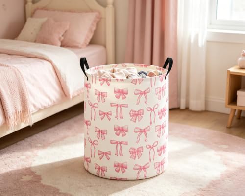 Image of Girls Laundry Hamper Basket, Pink Bowknots