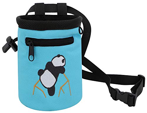 AMC Climbing Chalk Bag with Embroidery/Front Pocket/Belt (Light Blue, 6 inches x 4 inches) - Thumbnail 6