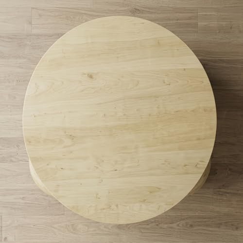 Image of Solid Mango Wood Modern - Round Coffee Table with Ball Shape Base - Bohemian Solid Wood Coffee Table for Office and Living Room C#058 (Natural)